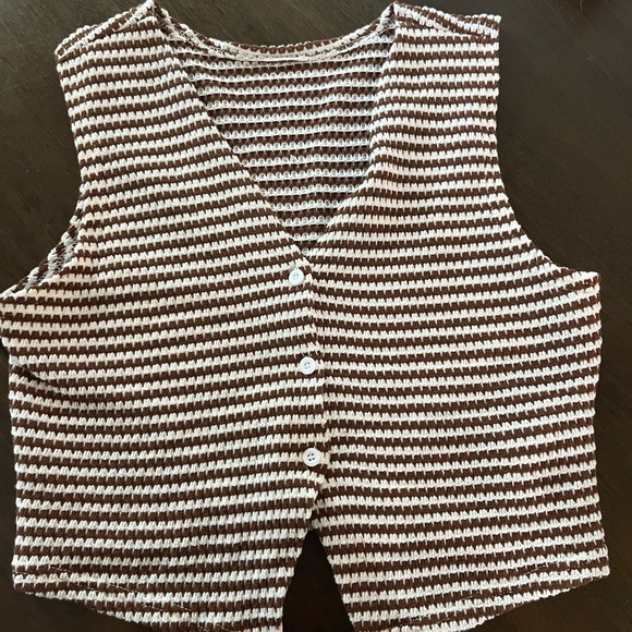 SHEIN Tops - SHEIN Brown and White Striped Button Down Shirt